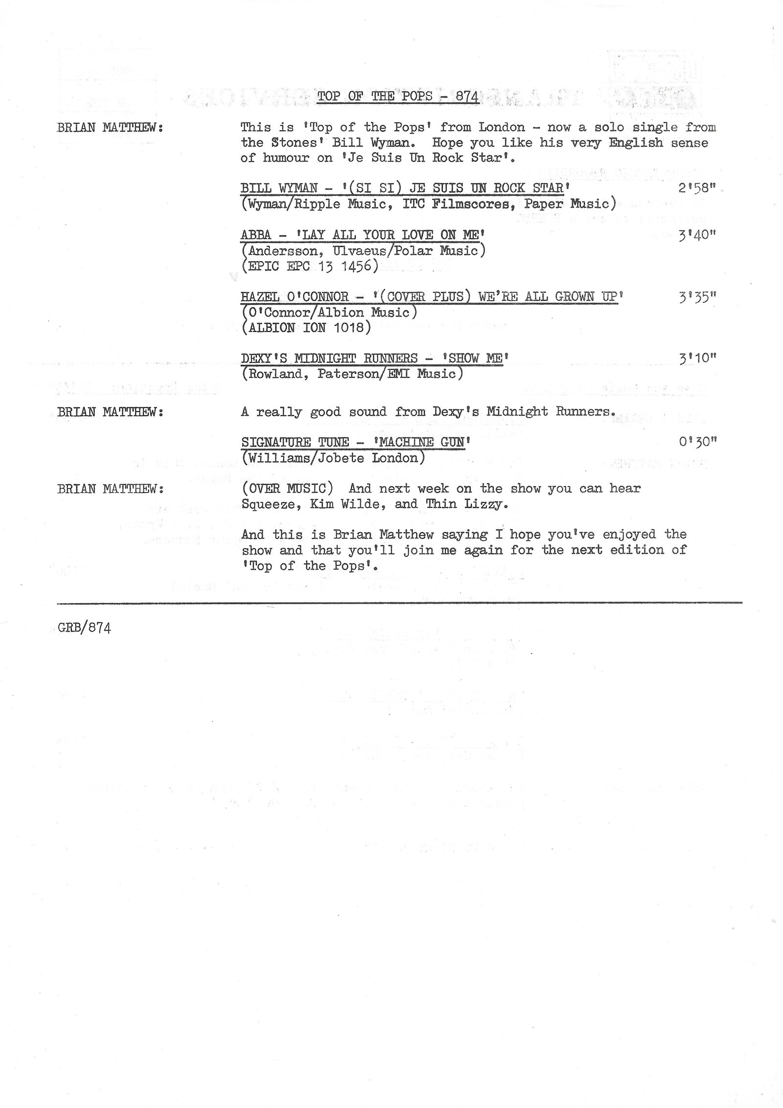 149010 - S Top of the pops - 874 Various Inserts from 149010 - S